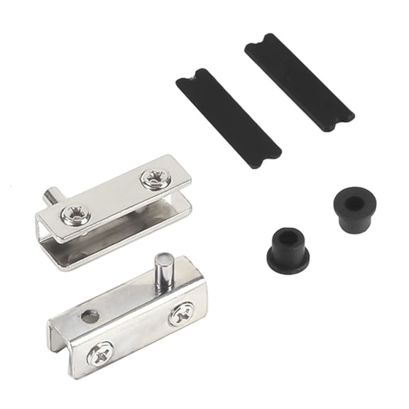 Stainless Steel Glass Door Hinges Set - No Drilling Required, Rust-Proof, Fits 5-6mm Thickness, for Cabinets, Bookcases, Wine Cabinets, Office Doors - Pack of 2 Hinges with Rubber Cushions