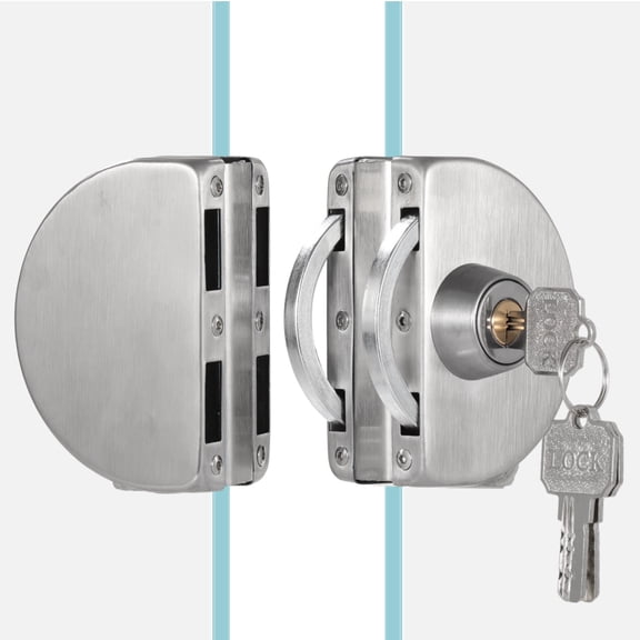 Stainless Steel Glass Door Lock, Double-Sided Lock for 1/2 in Glass or Sliding Doors, Includes 3 Keys, Hex Wrench, Brushed Surface