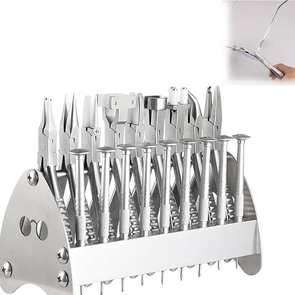 Stainless Steel Glasses Repair Set, Optical Pliers Tool Kit with 9 Pliers and 9 Screwdrivers, Place On The Stand for Easy Access, Non-Slip Grip, for Eyeglass, Watch, Computer