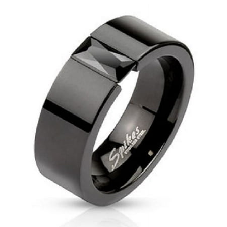 Stainless Steel Glossy Black IP Wedding  Black CZ Ring-Size 5