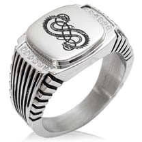 Stainless Steel God of Mischief Loki Viking Norse CZ Ribbed Needle Stripe Pattern Biker Style Polished Ring
