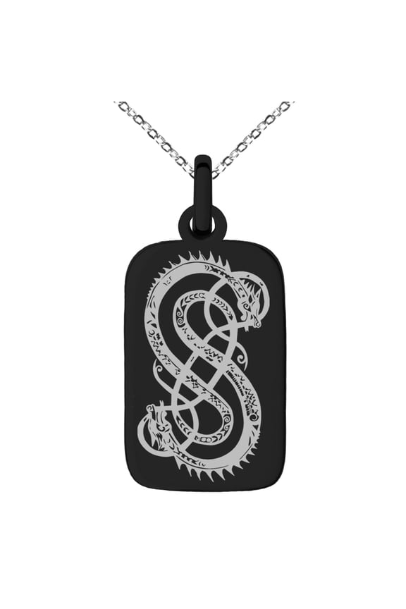 Stainless Steel God of Mischief Loki Viking Norse Engraved Small Rectangle Dog Tag Charm Pendant Necklace