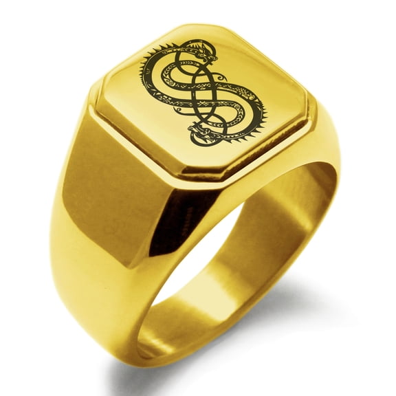 Stainless Steel God of Mischief Loki Viking Norse Engraved Square Flat Top Biker Style Polished Signet Ring