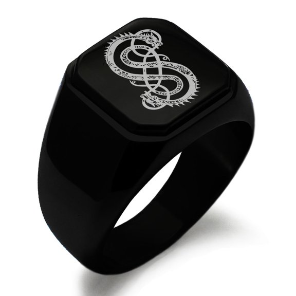 Stainless Steel God of Mischief Loki Viking Norse Engraved Square Flat Top Biker Style Polished Signet Ring