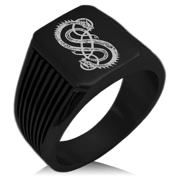Tioneer Stainless Steel God of Mischief Loki Viking Norse Needle Stripe Pattern Biker Style Polished Ring