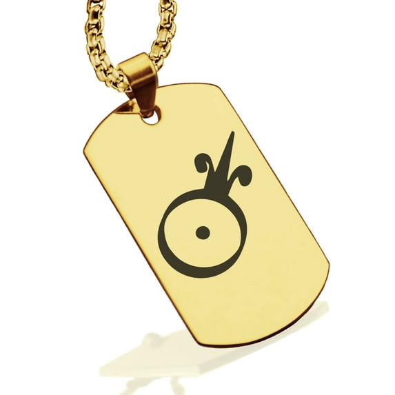 Stainless Steel Gold Alchemy Symbol Dog Tag Pendant Necklace