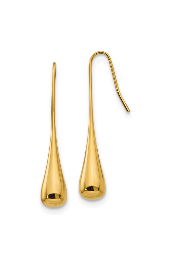 Stainless Steel Gold-Flashed Dangle Earrings - 4.9 Grams - Measures 35x6mm Wide