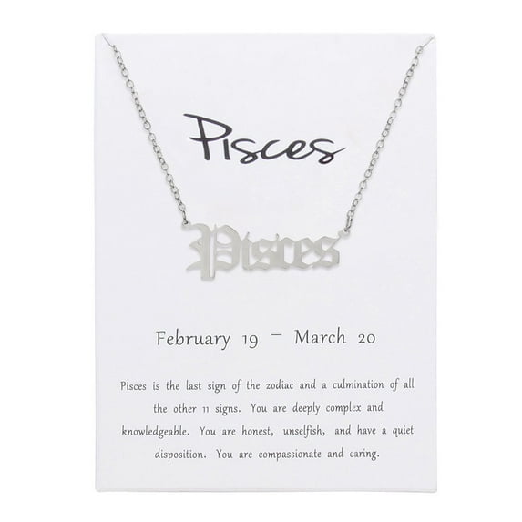 Stainless Steel Gold Plated 12 Zodiac, Horoscope, Old English, Nameplate Pendant Mens Womens Necklace, Giorgio Bergamo Silver, Pisces