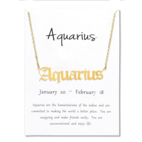 Stainless Steel Gold Plated 12 Zodiac, Horoscope, Old English, Nameplate Pendant Mens Womens Necklace, Giorgio Bergamo Stainless Steel Gold, Aquarius