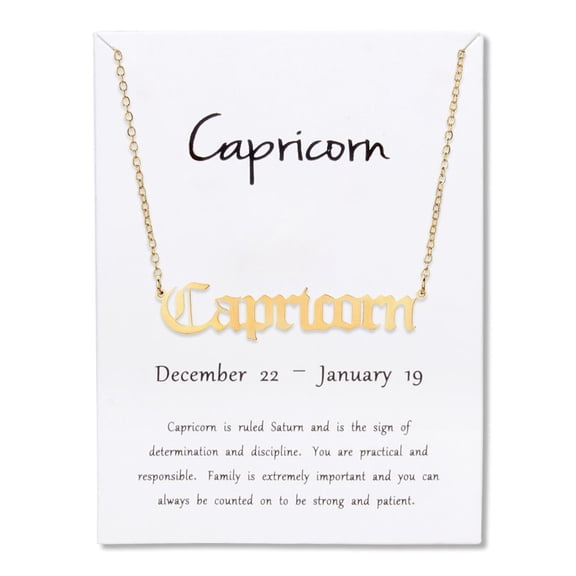 Stainless Steel Gold Plated 12 Zodiac, Horoscope, Old English, Nameplate Pendant Mens Womens Necklace, Giorgio Bergamo Stainless Steel Gold, Capricorn