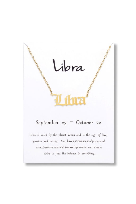 Stainless Steel Gold Plated 12 Zodiac, Horoscope, Old English, Nameplate Pendant Mens Womens Necklace, Giorgio Bergamo Stainless Steel Gold, Libra