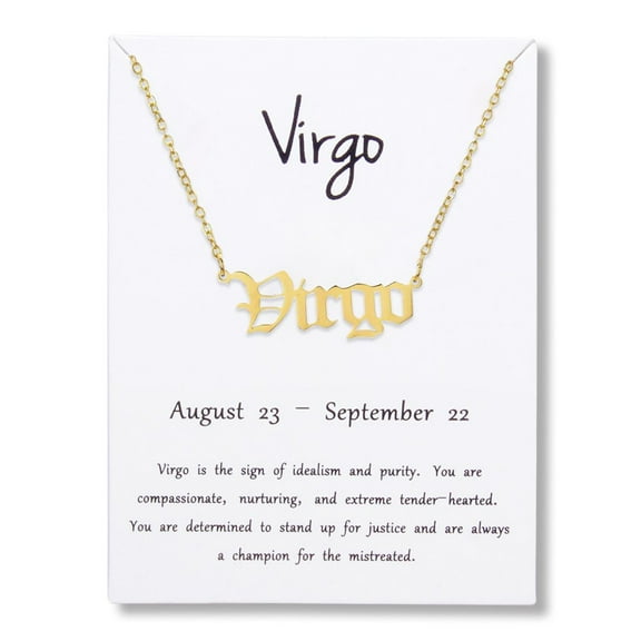 Stainless Steel Gold Plated 12 Zodiac, Horoscope, Old English, Nameplate Pendant Mens Womens Necklace, Giorgio Bergamo Stainless Steel Gold, Virgo