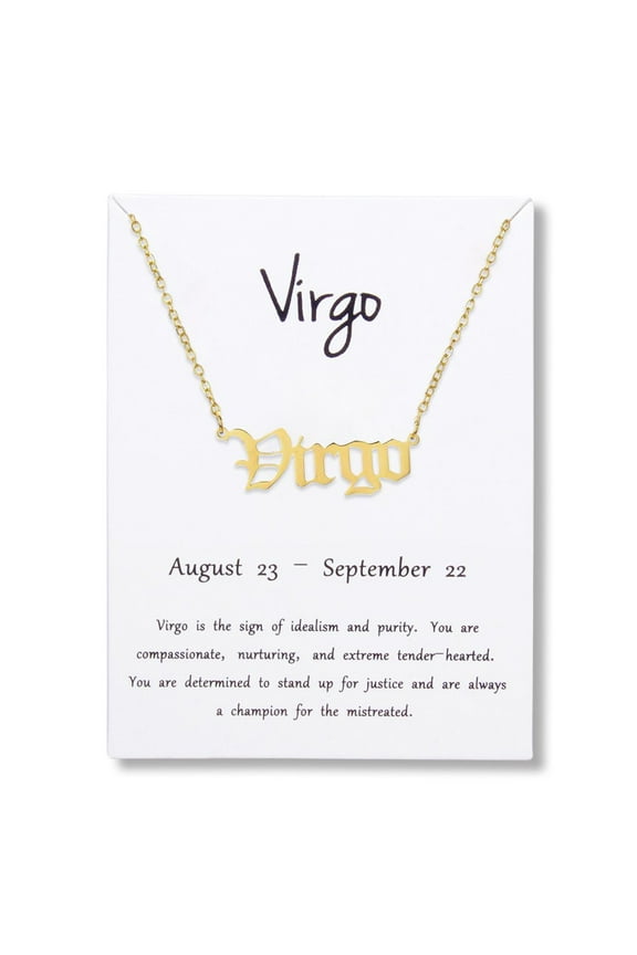 Stainless Steel Gold Plated 12 Zodiac, Horoscope, Old English, Nameplate Pendant Mens Womens Necklace, Giorgio Bergamo Stainless Steel Gold, Virgo