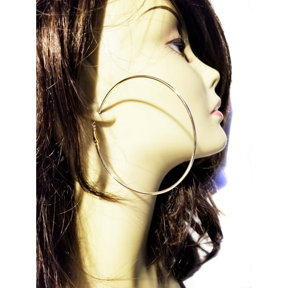 Stainless Steel Gold Plated 3 inch Hoop Earrings