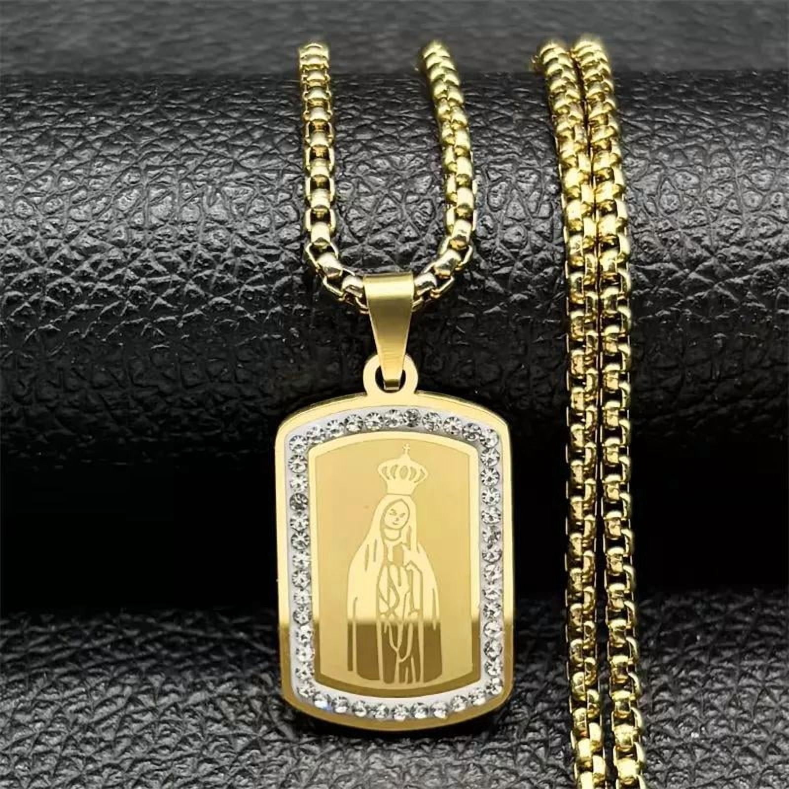Tagger Clasp Stainless Steel Gold Plated Guadalupe Virgin Mary Tag Box Chain ...