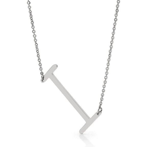 Stainless Steel Gold Plated Sideways A - Z Initial Letter Pendant Mens Womens Necklace, Free Micro Fiber Cloth, Giorgio Bergamo