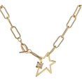 thumbnail image 1 of Stainless Steel Gold Plated Trendy Paper Clip Chain With Cubic Zirconia Star Charm High Polish Cable Link, Giorgio Bergamo, 1 of 6
