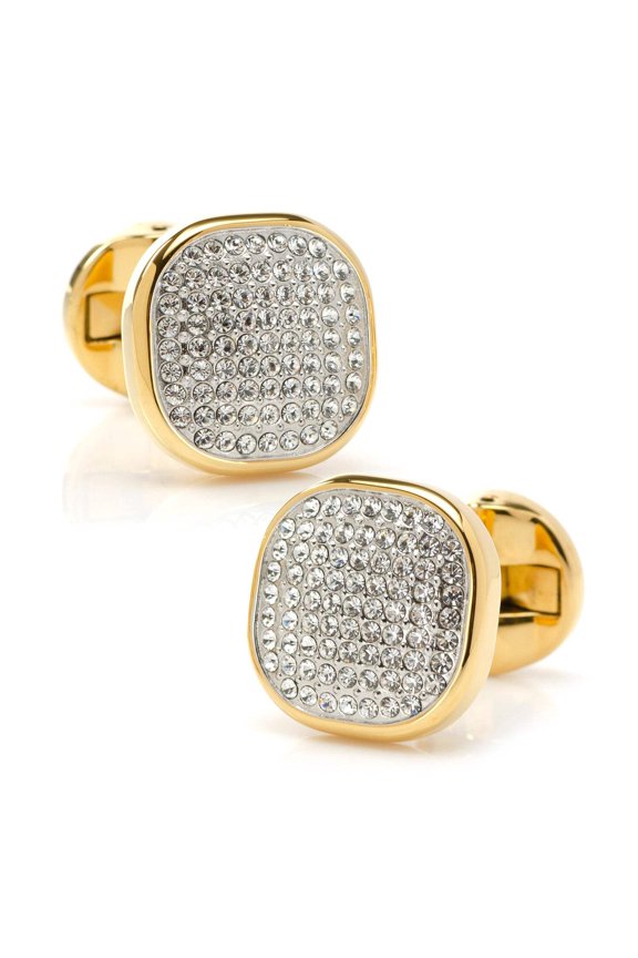 Gold Stainless Steel White Pave Crystal Cufflinks