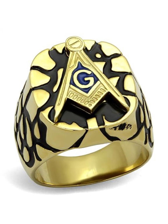 Stainless Steel Gold Plated and Epoxy Masonic Lodge Freemason Ring Men's Size 9