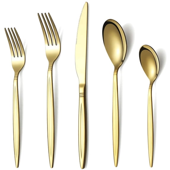 Stainless Steel Gold Silverware Set Titanium Gold Plating Flatware Set 20 Pieces , Gold Cutlery Set Service For 4 (Shiny Gold)
