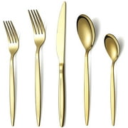 Stainless Steel Gold Silverware Set Titanium Gold Plating Flatware Set 20 Pieces , Gold Cutlery Set Service For 4 Shiny Gold