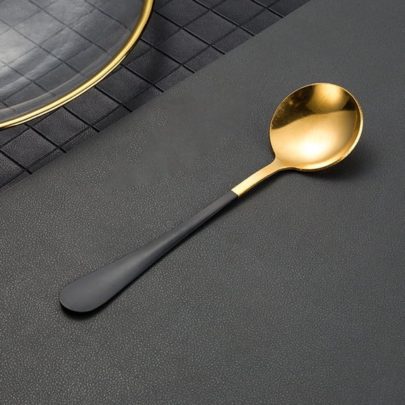 Stainless Steel Gold Small Round Coffee Stirring Spoon Elegant Tableware Utensil for Dining, 6.3×1.89 inch, Black