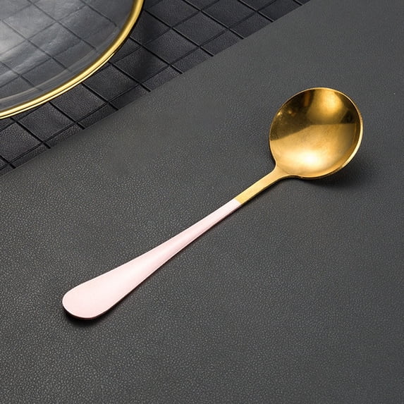 Stainless Steel Gold Small Round Coffee Stirring Spoon Elegant Tableware Utensil for Dining, 6.3×1.89 inch, Pink