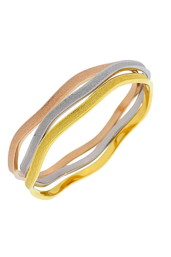 Stainless Steel Gold-Tone Glitter Stackable Three Bangle Bracelets Set