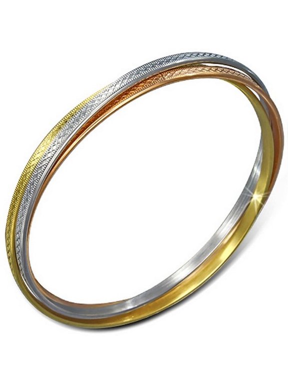 Stainless Steel Interlocked Bangle Bracelet Set, Gold-Tone Silver-Tone