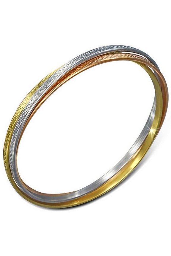 Stainless Steel Interlocked Bangle Bracelet Set, Gold-Tone Silver-Tone