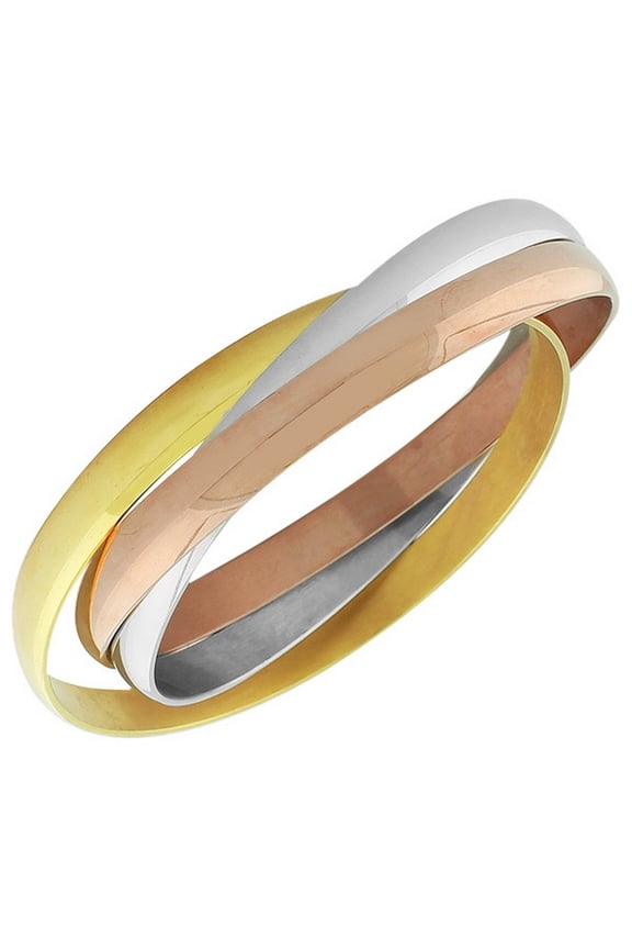 Stainless Steel Gold-Tone Silver-Tone Interlocked Bangle Bracelets