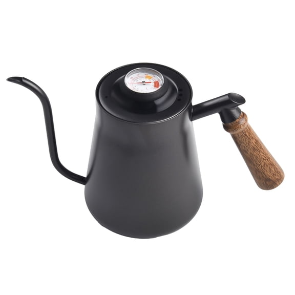 Stainless Steel Gooseneck Kettle With Thermometer, 650 850ML Narrow Spout Coffee Pot For Pour Over Brewing At Home Or Cafe(650ML Black)