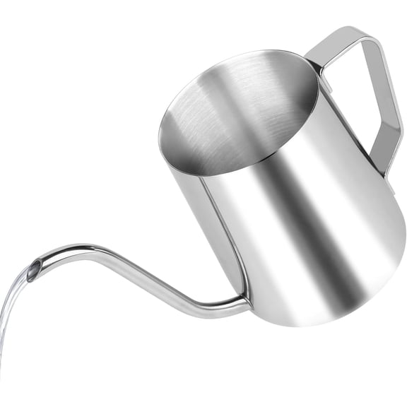 Stainless Steel Gooseneck Spout Kettle for Hand Drip Coffee One Serving Pour Over Kettle for Filter Coffee Long and Narrow Drip Cup for Outdoor Camping (Silver / 350ML / 1Pack)