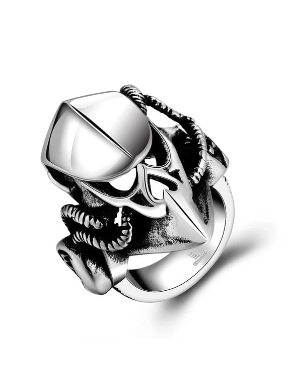 Stainless Steel Gothic Biker Tribal Skull Ring Black Men's Unisex Alien Predator Textured Size 9 B206