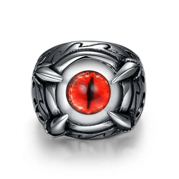 Stainless Steel Gothic Biker Tribal Ring Black Red Men'S Unisex Evil Eye B227