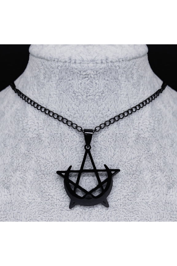 Stainless Steel Gothic Moon And Pentagram Pendant Necklace