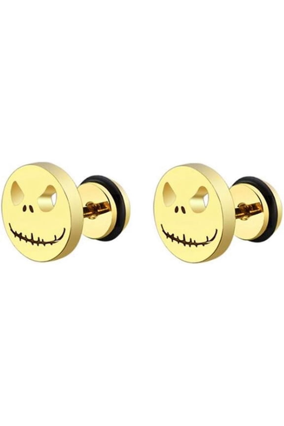 Stainless Steel Gothic Skull Cut Face Coktail Party Halloween Biker Stud Earrings
