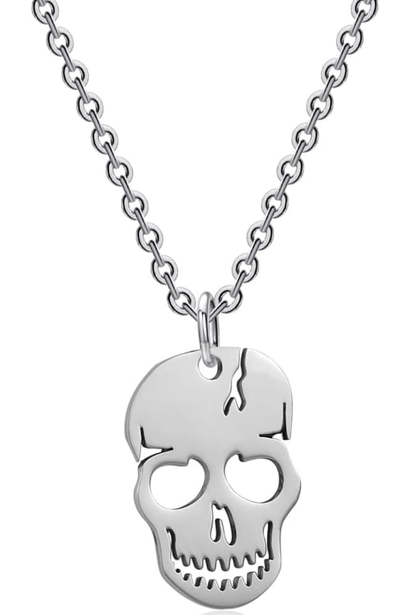 Stainless Steel Gothic Skull Style Halloween Biker Pendant Necklace