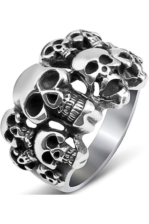 Stainless Steel Gothic Skull Vintage Antique Style Biker Cocktail Party Ring