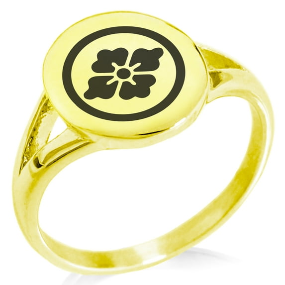 Stainless Steel Goto Samurai Crest Minimalist Oval Top Polished Statement Signet Ring