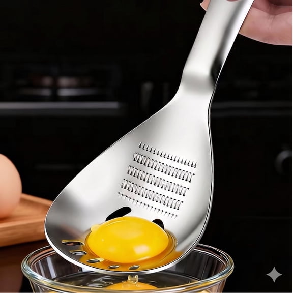 Stainless Steel Grater Spoon, 5-in-1 Garlic Ginger Grinder Spoon with Filter for Purees, Multifunctional Kitchen Grinding Tool for Home Use