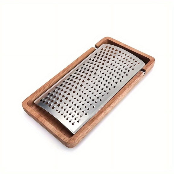 Stainless Steel Grater with Wooden Base Cheese, Lemon & Spice Grater, 20x10.2cm Kitchen Tool for Pizza Making, Easy to Clean (Silver)