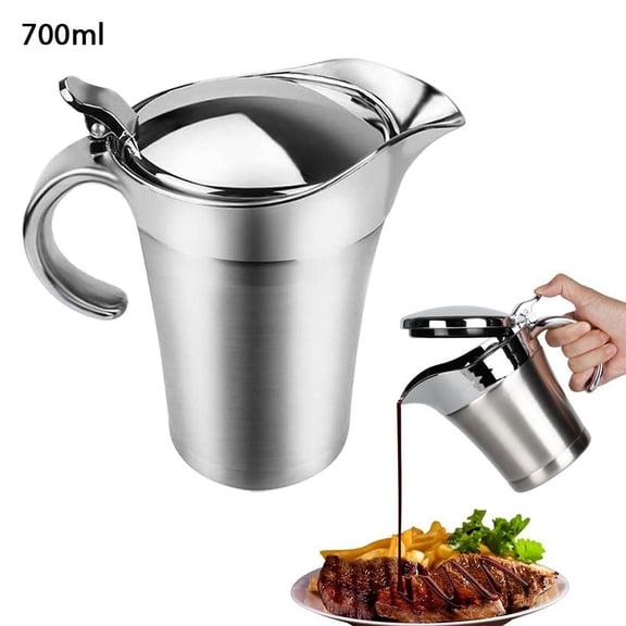 Stainless Steel Gravy Boat With Hinged Lid And Pouring Lever For Sauce And Syrup In Brushed Silver Finish