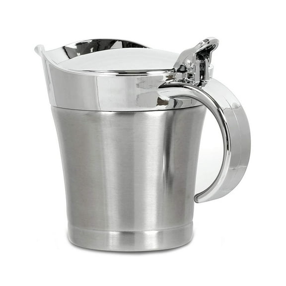 Stainless Steel Gravy Boats with Hinged Lid Double Walled Insulated Beef Steak Sauce Pots Metal Juice Cup Kitchen Tool