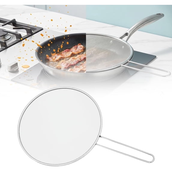 Stainless Steel Grease Splatter Guard 11.42in, Fine Mesh Screen for Frying Pan, Cooking Oil Splash Protector with Comfort Grip