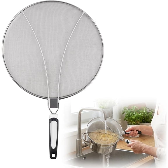 Stainless Steel Grease Splatter Guard, 11-Inch Fine Mesh Cover with Adjustable Comfort Grip Handle, Oil Splash Screen for Frying Pan, Cooking Pots, Skillet (1)