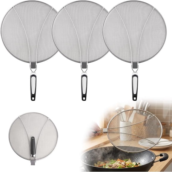 Stainless Steel Grease Splatter Guard, 11-Inch Fine Mesh Cover with Adjustable Comfort Grip Handle, Oil Splash Screen for Frying Pan, Cooking Pots, Skillet (3)