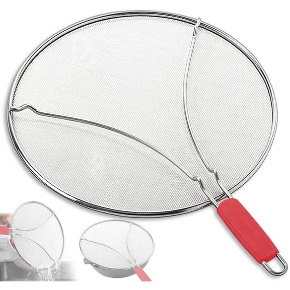 Stainless Steel Grease Splatter Guard – for Pans and Pots(9.5in Red)