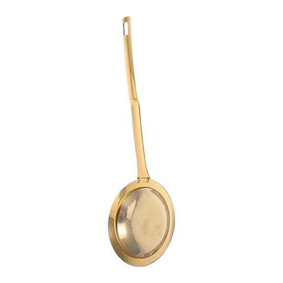 Stainless Steel Grease Strainer Floating Fat Strainer Fat Skimmer for Kitchen Food Cooking, Durable Oil Filter Separation Spoon with Handle for Frying, 1Pc, Easy to Use & Clean(Gold,12.4x3.3")