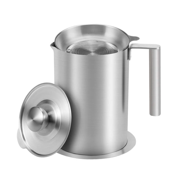 Stainless Steel Grease Strainer and Container 1.8L/1.9 Quart for Kitchen Cooking and Frying